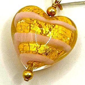 NEW MURANO Antica Venezia ITALY Glass Heart PENDANT HANDMADE GOLD FOIL $49 MSRP